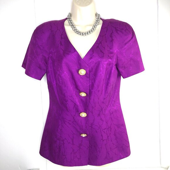 Rimini Saks Fifth Avenue Purple Evening Top Skirt Suits Sz 6 Silk Gold Bottons - Picture 8 of 16